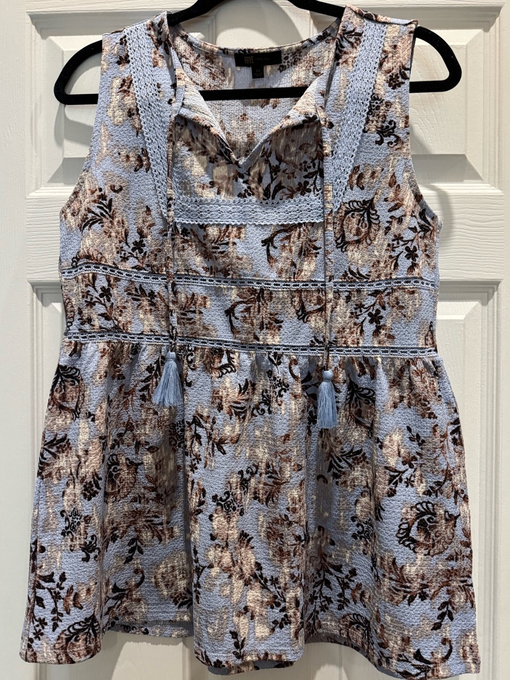 Frye: women’s Light Blue Floral Sleeveless Peplum Top size medium